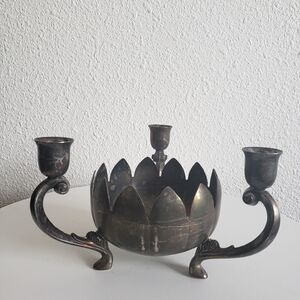 #Leonard Taper Candle Holder Three Arm Lotus Flower Leonard Silverplated Vintage